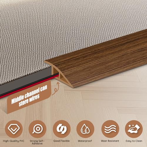 Image of Floor Transition Strip Door Threshold 78 inch Floor Transition Reducer Trim on The Edges Threshold Strip Self Adhesive Suitable for Doorways, Tiles, Carpet