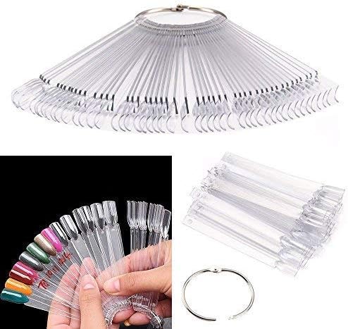 Nail Art Tips Colour x50 Sticks Display Fan Practice Starter Clear Polish Wheel Hand CRYSTALUM