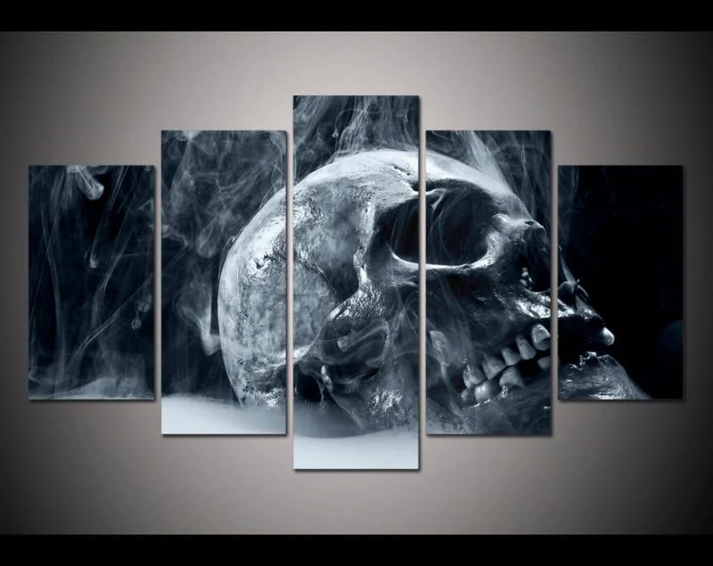 Tableaux abstraits modernes crâne fumant impression sur toile 5 pièces