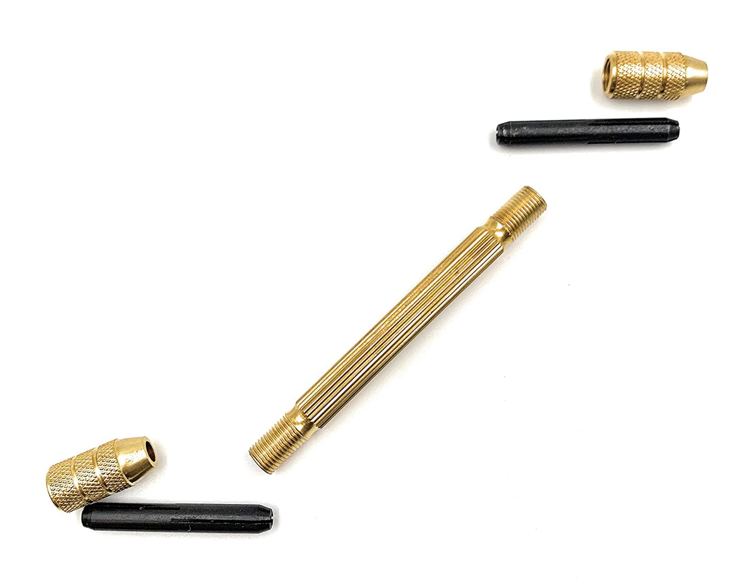 Fozti Double Ended Pin Vise Brass 2pc with 2 Reversible Collets 0 to 2.5mm Four Jaws for Twist Drills, Saw Blades, Needles, etc for Jewellery Making, Watchmaking, Hobby Crafts DIY, Crafting, Beading 2