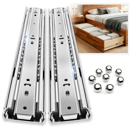 YENUO Heavy Duty Drawer Slides Full Extension Side Mount 12 14 16 18 20 22 24 26 28 30 32 34 36 40 Inch Metal Rails Track Guide Glides Runners 150lbs 1 Pair (Without Lock, 12 inch)