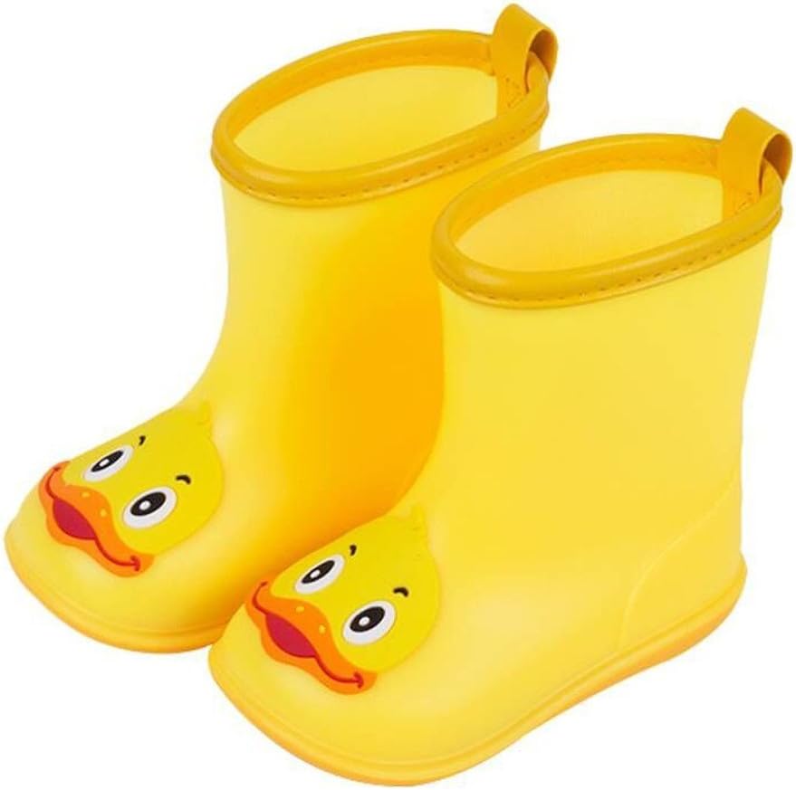 Koolsants Baby Kids Children Waterproof Cartoon Little Yellow Duck Student Rain Boots Non-Slip Wide Head Rubber Shoes for Infant Boys Girls