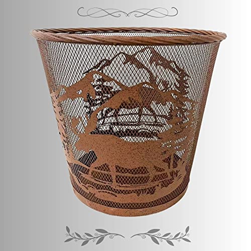 Amajy Rustic Moose Forest Metal Waste Basket In Rustic Style Brown Metal Mesh Trash Can #TOP1