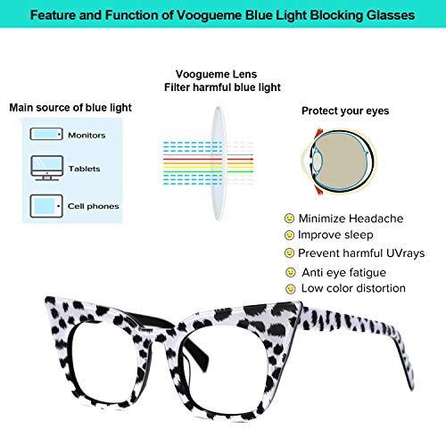 Voogueme Black White Leopard Cat Eye Blue Light Glasses For Women Block Uv Anti Eyestrain Eyewear Chandra Wa096252-05, Medium #TOP5