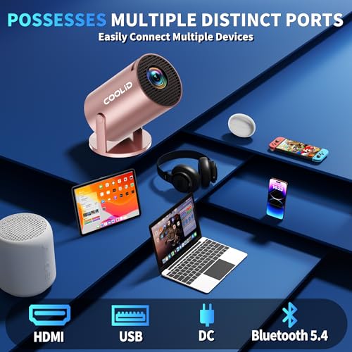 Image of [Built-in Apps & 2026 Upgraded] Mini Projector Support 4K 1080P Auto Keystone 180 Rotatable with WiFi 6 and Bluetooth 5.4, Projector Portable Compatibile with HDMI /TV Stick /Memory Stick /Laptop-Gold