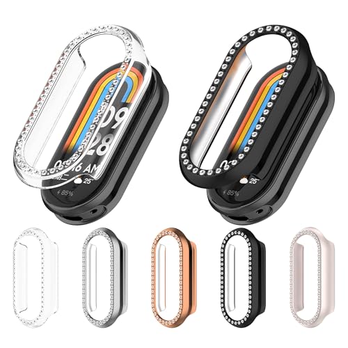 5Pack Watch Case Compatible with Xiaomi Smart Band 8 Protector Case (No Screen Protector) PC Protective Case Bumper Bling Crystal Diamond Frame for Mi Band 8