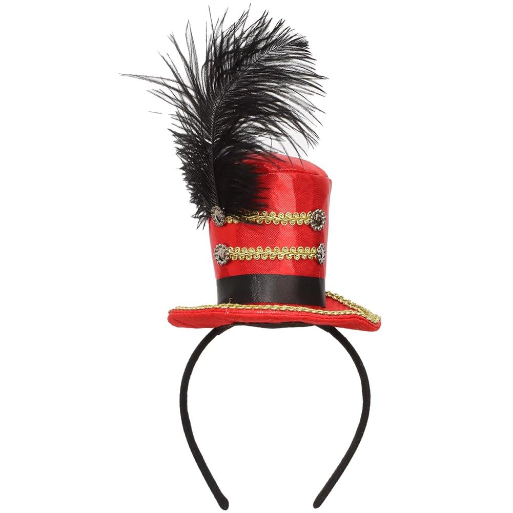 Baokuan Red Ringmaster Hat Mini Hat Headband Fascinator Showman Headband For Circus Costume Accessories For Adult