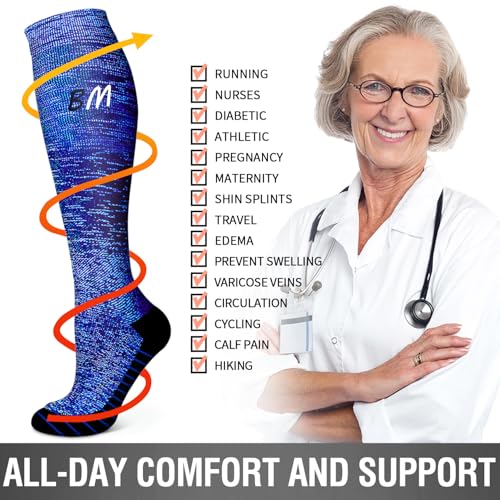 Image of Bluemaple 6 Pack Copper Compression Socks for Women and Men Circulation-Best Support for Medical, Running,Nursing,Athletic