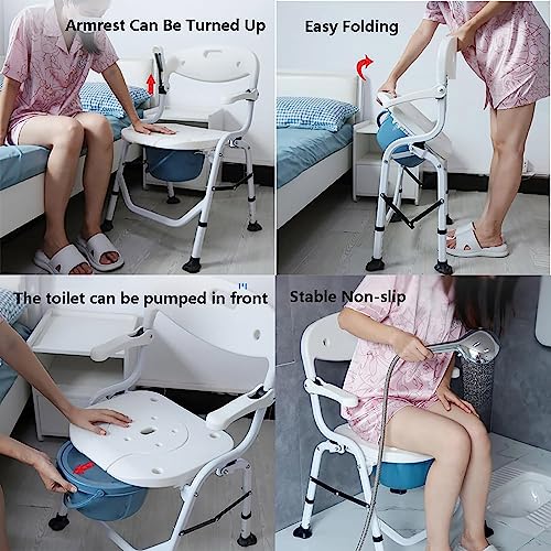 Chaise de toilette pliable et réglable avec seau amovible - Charge 150 Kg - 6