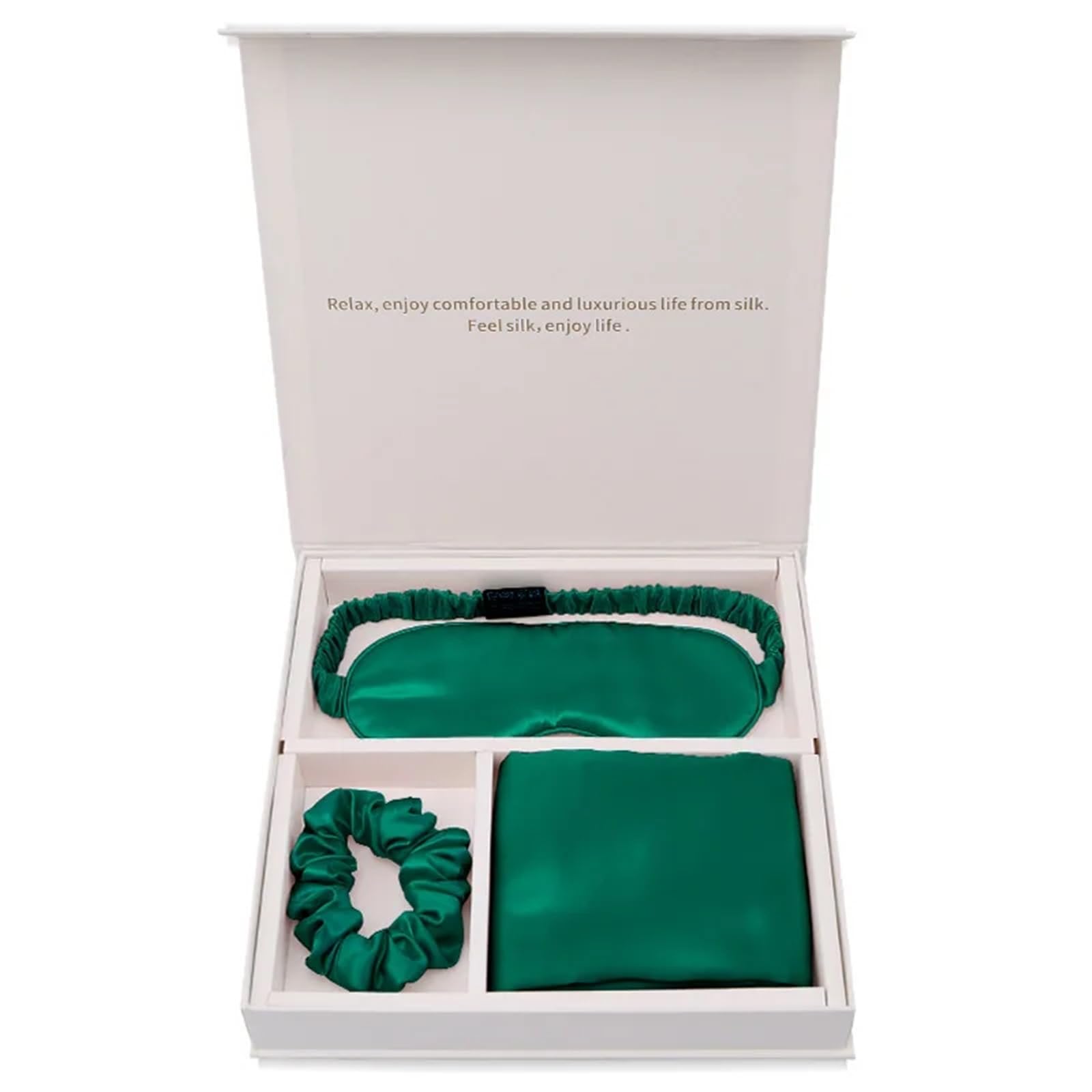 Mulberry Silk Pillowcase EyeMask Scrunchie 3PCS Set For Travel 19 Momme(Green)