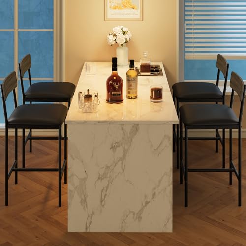 Image of Garvee Bar Stools Set of 4, Upholstered Counter Height Bar Stool with Backrest and Footrest, Wider Seat, Kitchen Barstools for Kitchen Island, Dining Room, Easy Assembly, Retro Gray