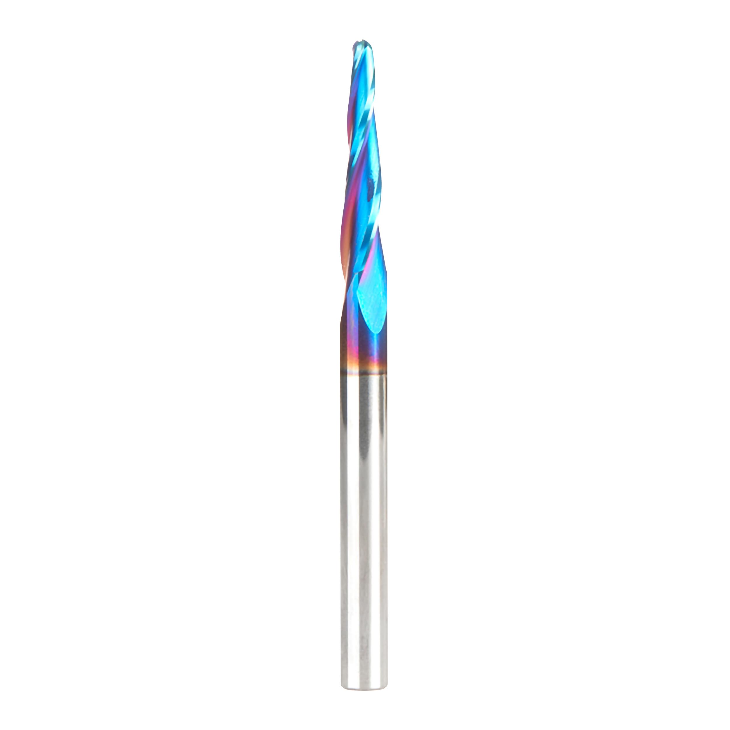 Amana Tool 46286-K-M CNC Spektra Extreme Tool Life Coated SC 2D y 3D Talla 3.6 grados Ángulo cónico nariz de bola x 3 mm D x 1.5 mm R x 26 mm CH x 6 mm SHK x 75 mm Largo x 3 flautas Router Bit