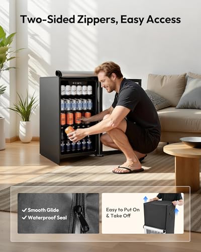 Image of EUHOMY Outdoor Refrigerator Cover, Waterproof and Dustproof Upright Mini Fridge Covers, Freezer Cover for 3.2 Cu.ft Beverage Refrigerator Fridge (19.1 inch D x 18.1 inch W x 31.5 inch H), Black