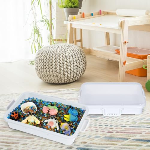 Image of Madzee Plastic Activity Tray with lid for Slime, Beads, Sand and Sensory Toys - 15 Inches (White)