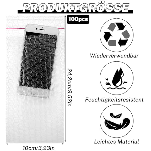 LOLYSIC 100 Stück Luftpolsterbeutel, 10x20CM Selbstklebende Versandtaschen, Transparenter Umschlagbeutel, Gepolsterte Briefumschläge, Blase Taschen, Luftpolsterumschläge Versandtaschen für Verpackung