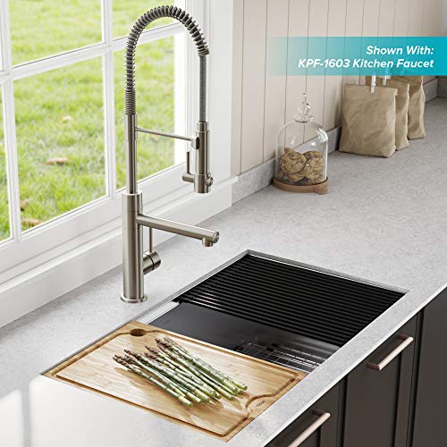 Kraus Kore™ Workstation 33-Inch Undermount 16 Gauge Double Bowl Stainless Steel Kitchen Sink With Accessories (Pack Of 8) With Wasteguard™ Continuous Feed Garbage Disposal, Kwu112-33-100-75Mb #TOP1