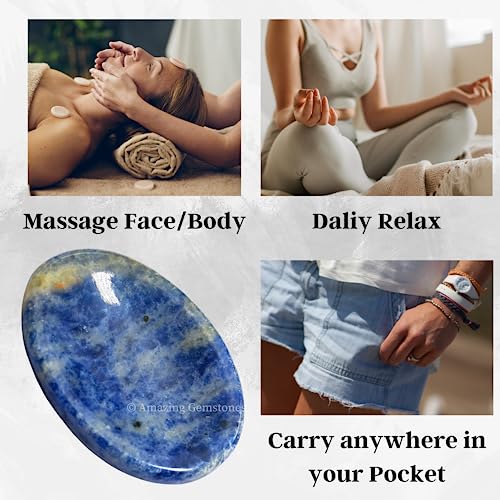 Image of Amazing Gemstone Sodalite Worry Stone Crystals and Healing Stones - Worry Stones for Stress Relief Gifts - Piedra Crystal Fidget for Meditation, Calming, Relaxation