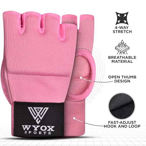 WYOX Gel Boxing Hand Wraps Inner Gloves for Men & Women – 80cm Quick Wrist Strap, Padded Knuckle Support, Fingerless MMA Muay Thai Kickboxing Wraps for Training, Punching & Martial Arts