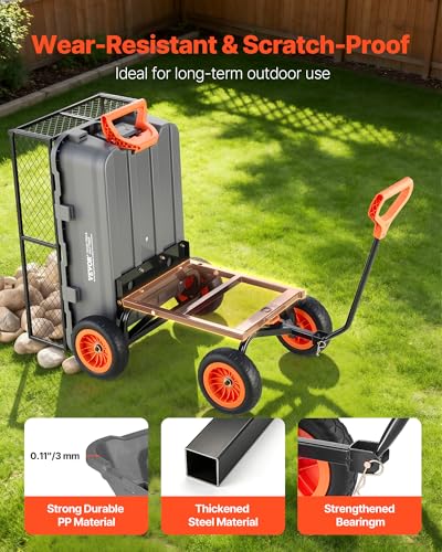 Image of VEVOR 800LBS 7 CU.FT Poly Garden Cart Dump Wagon, Heavy Duty 4 Wheel Wheelbarrow with 10 inch Flat Free Tires, Yard Cart Dump Wagon with Removable Raised Sides and Quick-Release System