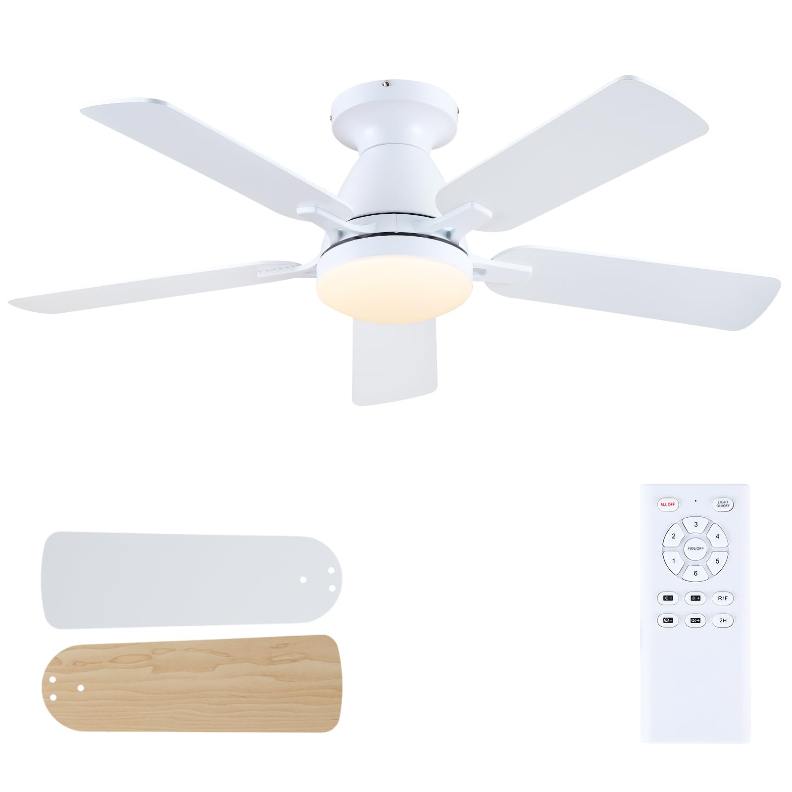 Ceiling Fans - Indoor Low Profile Ceiling Fan with Light and Remote Control/APP, Silent Reversible Motor, 5 Blades Modern Ceiling Fans Indoor