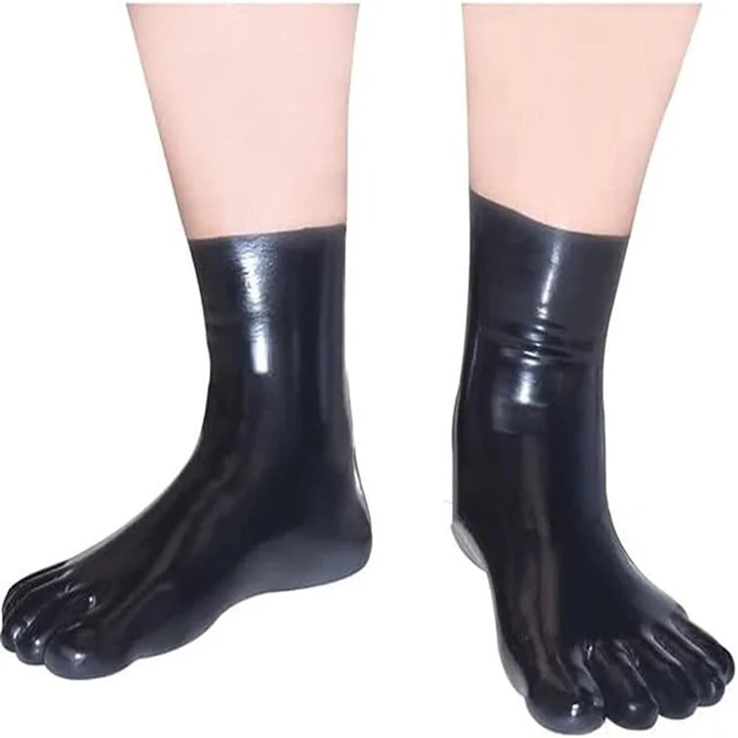 ABWL Fashion Latex Socks with Toes,Natural Rubber Short Socks,Latex Stockings Cosplay Costumes Party Clubwear: Black Large