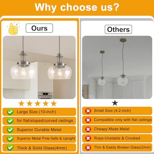 Image of Modern Pendant Lights Kitchen Island, Brushed Nickel Pendant Light Fixtures with 10 inch Clear Air Bubble Glass Shade, Industrial Hanging Pendant Lights Fixture for Kitchen Island Dining Room Entryway