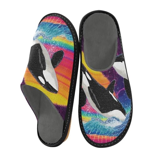 House Slippers Digital Killer Whale Print, Outdoor Indoor Unisex Rubber Sole Memory Foam 4-5