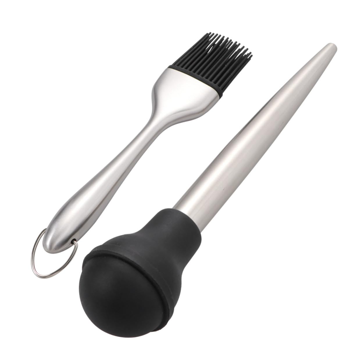 GRIRIW Stainless Steel Turkey Baster Set 4pcs Oil Brush Drip Oil Seasoning Tube Silicone Pump for Cooking Barbecue