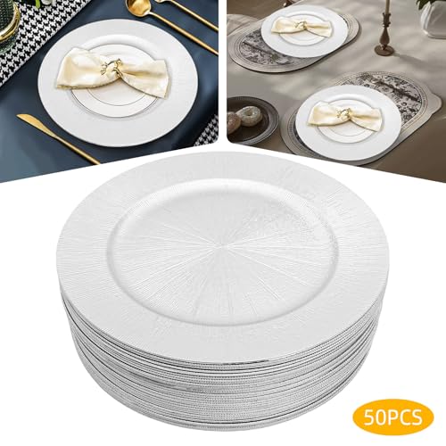 50 platos plateados reutilizables de 13 pulgadas miniatura 3
