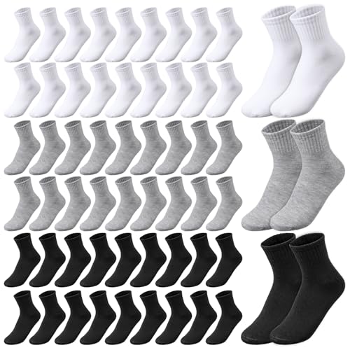Prasacco 60 Pairs Mens Socks Bulk, Unisex Socks Adult Quarter Ankle Moisture Wicking Athletic Casual Sock for Men Women Homeless (Black White Gray)