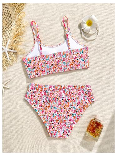 Image of SHENHE Girl's 2 Piece Teen Swimsuit Boho Floral High Waisted Smocked Bikini Bathing Suit