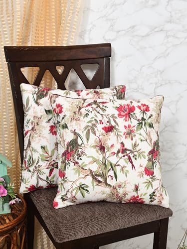 Image of Jaipur Weaves Cushion Cover 16 inch x 16 inch - Pure Cotton, Decorative Soft Floral Cushions for Sofa /Bed /Chair, Gift for Home Decor (5, Red Bird)