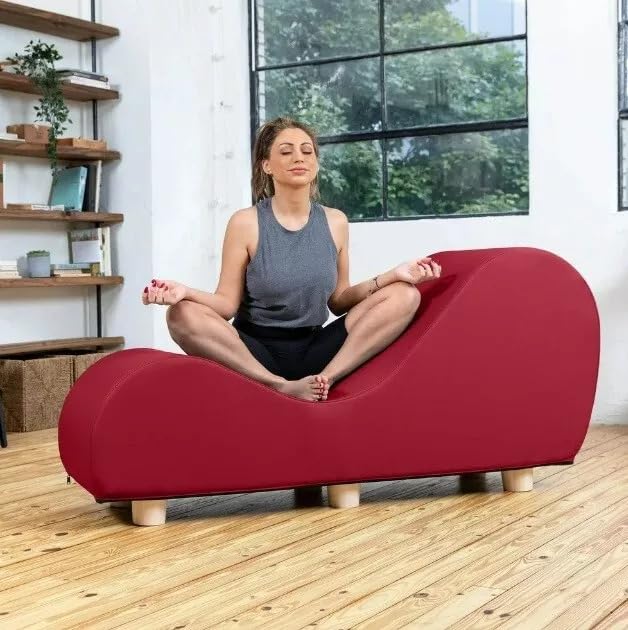 Image of Faux Leather Yoga Stretch Chair Couch - Play, Relax & More | Love Seat for Couples, Fun, & Flexibility! (Faux Leather - Claret Red)