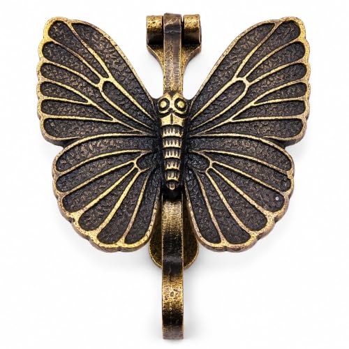 5MOONSUN5s Butterfly Door Knocker Door Knocker for Front Door | Antique Finish Solid Cast Iron Door Knockers with Strike Plate