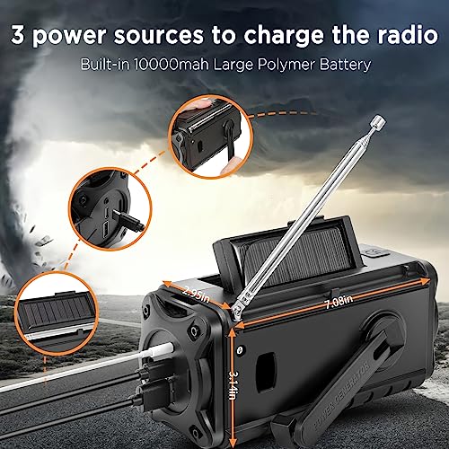 image for Aivica 10000mAh/37000mWh Emergency Hand Crank Radio,AM FM NOAA Weather