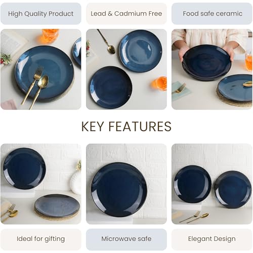 Image of The Earth Store Handcrafted Galaxy Blue 2 Piece 10 Inch Ceramic Dinner Plates Microwave & Dishwasher Safe Ceramic Plates for Dinner | Full Plates Set of 2 | Dinner Full Plates