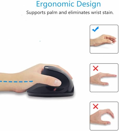 Miniatura 5 de Sunffice Ratón para zurdos, ergonómico vertical recargable 2.4G inalámbrico con receptor USB, 6 botones, 3 DPI ajustables 80012001600 para