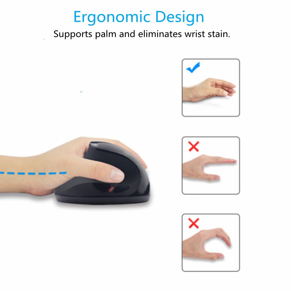 Mouse per mancini, mouse ergonomico verticale ricaricabile 2.4G wireless con ricevitore USB, 6 pulsanti 3 DPI regolabili 800/1200/1600 per computer portatile PC desktop appositamente per