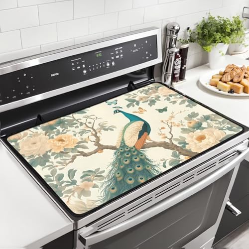 Image of Peacock Electric Stove Top Covers, Thickened Premium Silicone Stove Mat for Glass Top Stove, Waterproof Oven Range Top Cover, Extra Large Dish Drying Mat