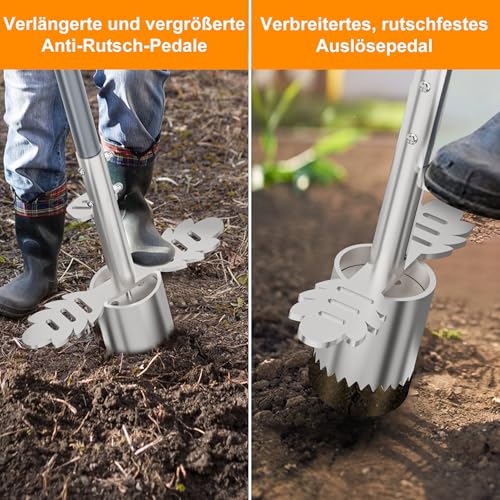 HQEUZ Zwiebelpflanzer, Robustes Blumenzwiebel-Pflanzwerkzeug mit scharfen Sägezähnen, Rutschfestes Fußpedal, Langstieliger Blumenzwiebelpflanzer, Gartengeräte für Zoysia, Bermuda und weitere Pflanzen