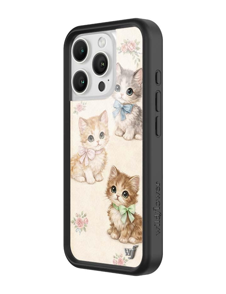 Image of Wildflower Cases - iPhone 16 Pro Compatible - Vintage Kittens | Impact-Certified 6.5 ft Drop Protection Case, Raised Protective Bumper, Cute Aesthetic Design, Women-Owned Small Business