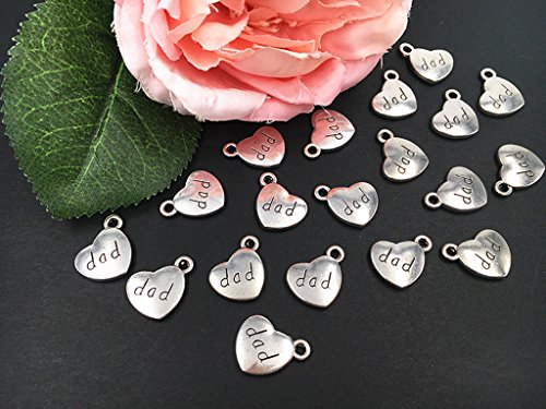 30Pcs Dad Charm,Heart Shape Double-Faced Pendant For Father's Day As Diy Bracelet Necklace Jewelry Making Findings(Antique Silver) #TOP4