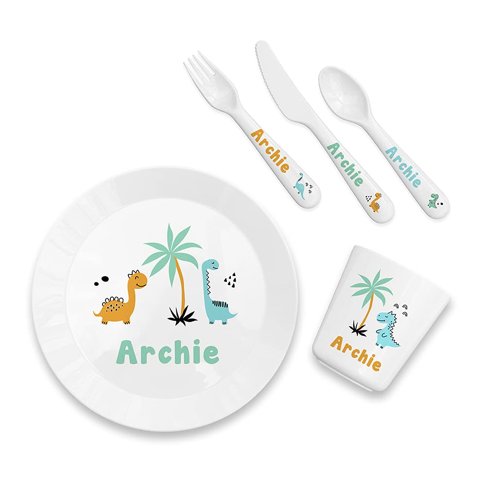 Personalised Children's Cute Dinosaur Dinner Set