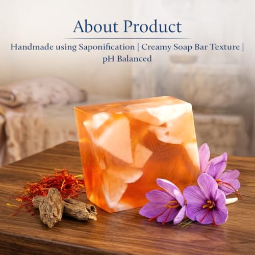 Image of Blue Nectar Ghee Soap with Saffron & Oudh | Ayurvedic Body Soap Bar for Smoother Skin | Natural Glutathione, Kojic Acid & Glycerine | Sulphate & Paraben Free (150 g)