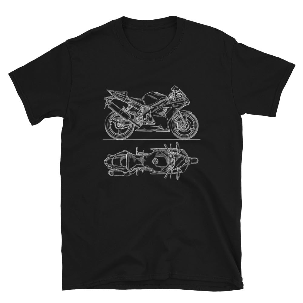 Ninja ZX6R Mens T-Shirt Racing Motorcycle Blueprint Sports Bikes Tee Shirt for Men Black M 271