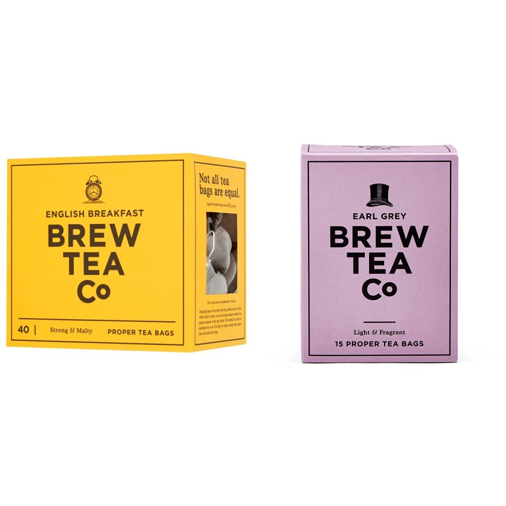 Brew Tea Co - English Breakfast Proper Tea Bags & Earl Grey Whole Leaf Tea Bags - Strong and Malty - 40 & 15 Count Pack