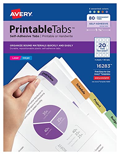 Intercalaires de classement Avery 16283 feuillets d'indexation pour classeur A4 de bureau