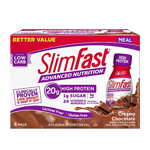 SlimFast Advanced Nutrition High Protein Meal Replacement Shake, Creamy Chocolate, 20g of Ready to Drink Protein, 11 Fl. Oz Bottle, 8 Count