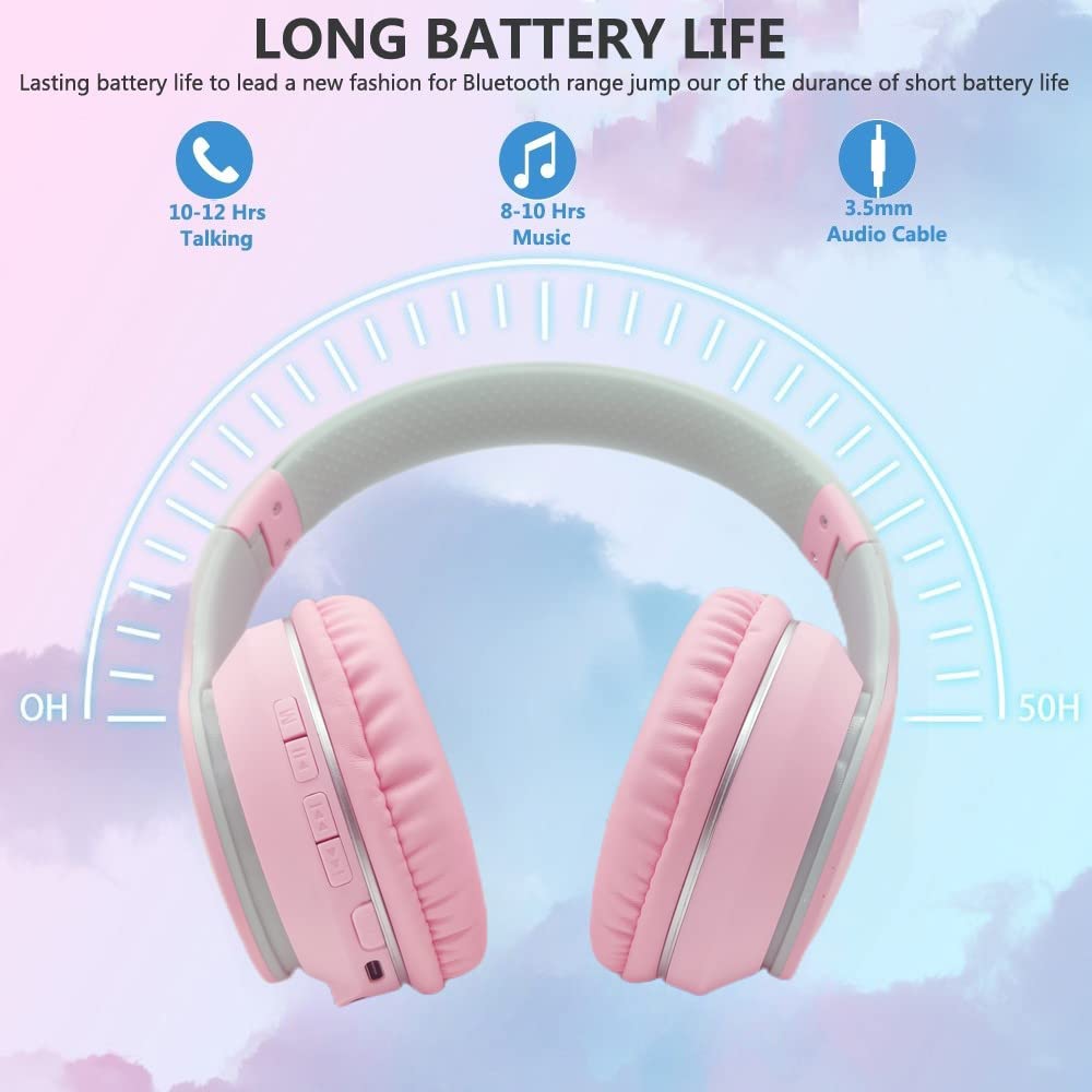 Słuchawki Bluetooth nauszne dla dzieci,bezprzewodowe słuchawki Bluetooth z mikrofonem,składany,bezprzewodowy/przewodowy zestaw słuchawkowy stereo,słuchawki dla dzieci dla chłopców, (Różowy)