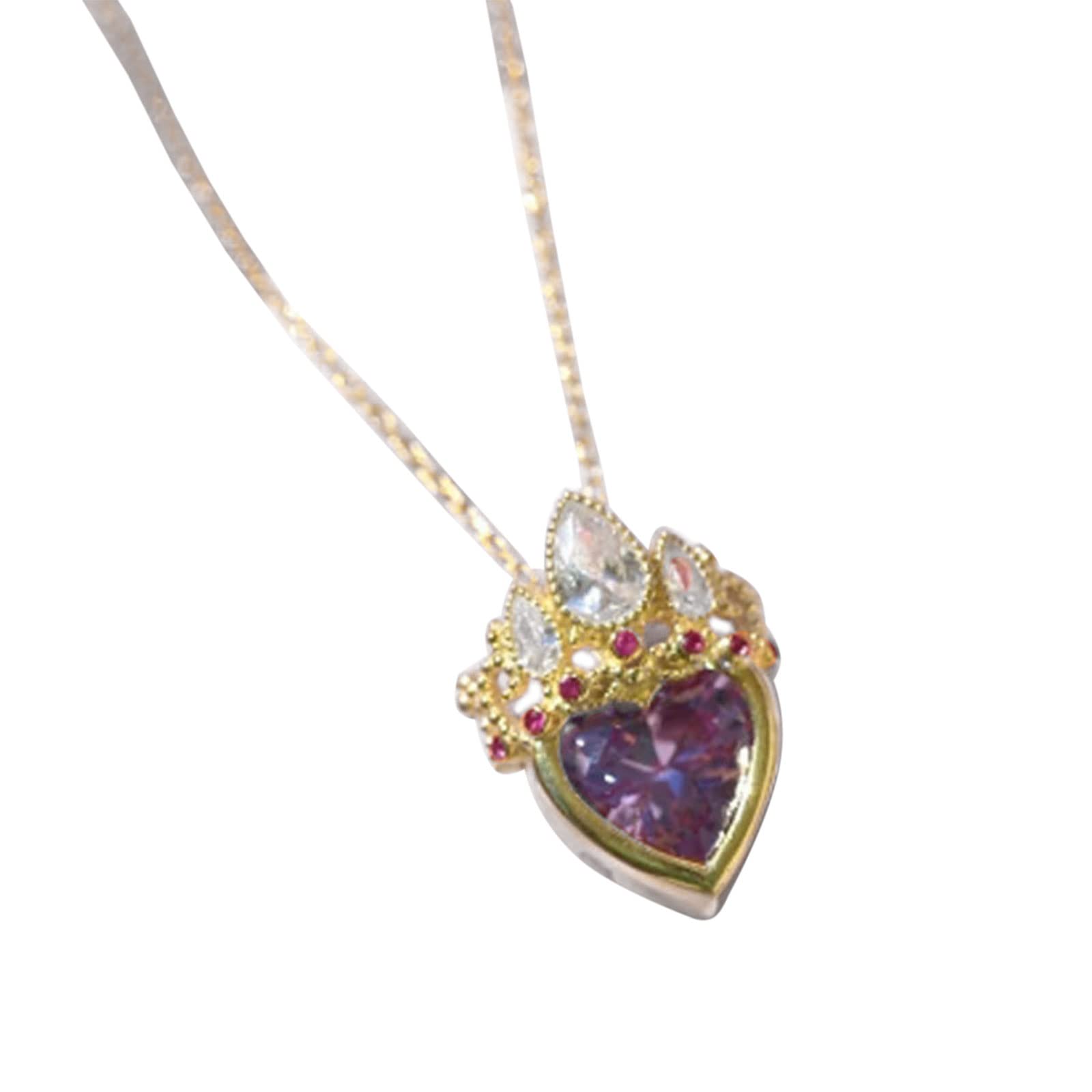 QUEENYARD Collar con colgante de corona de corazón, gargantillas, joyería, material de aleación, accesorios de fiesta, regalo para novias y adolescentes, 45cm, Metal, Diamantes de imitación